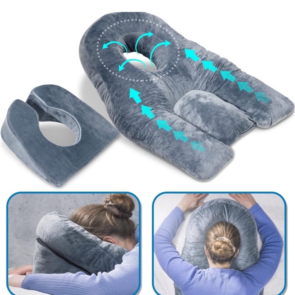 Gray Memory Foam Travel Pillow with Face Cradle - Neck Support